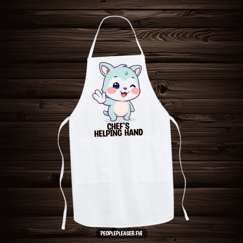Funny smiling animal apron, offering a helping paw while cooking, a humorous kitchen accessory for spreading kindness.
