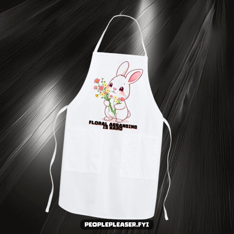 Funny Apron: A diligent rabbit is depicted offering a perfect bouquet of flowers, adding a humorous touch to kitchen or gardening attire.
