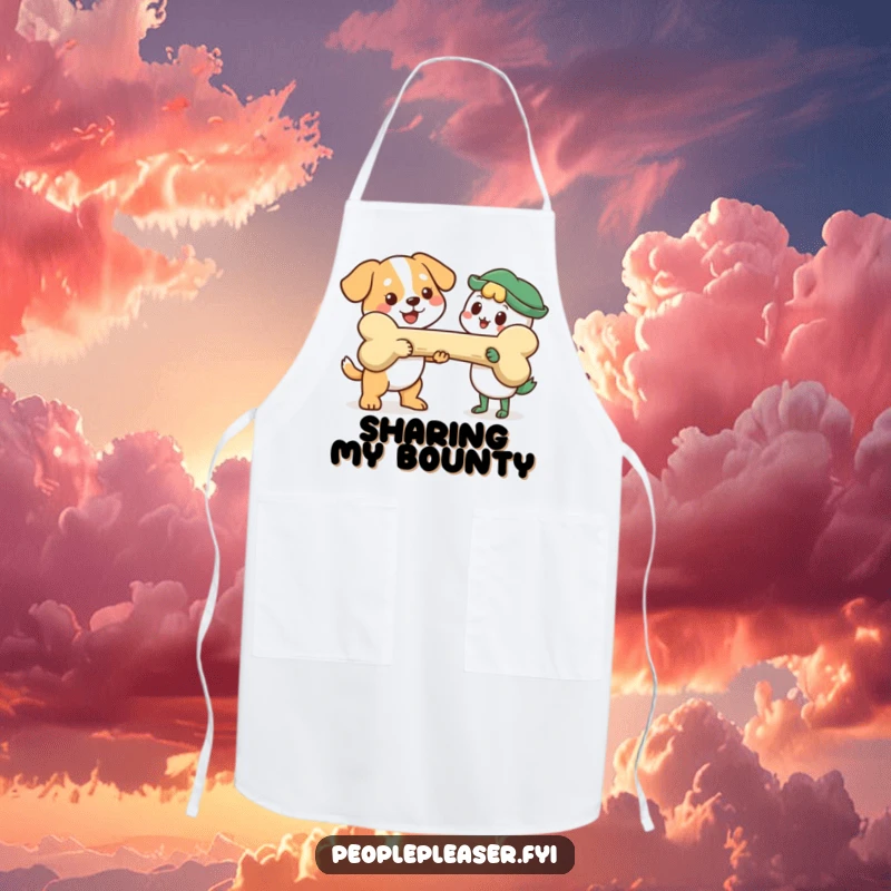 Funny Apron: Cheerful dog character presents a giant bone, adding humor and charm to kitchen activities.