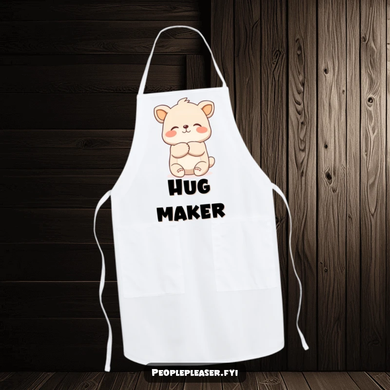 Funny Gentle Hug Apron: A kitchen apron featuring a sweet animal character giving a warm, encouraging hug.
