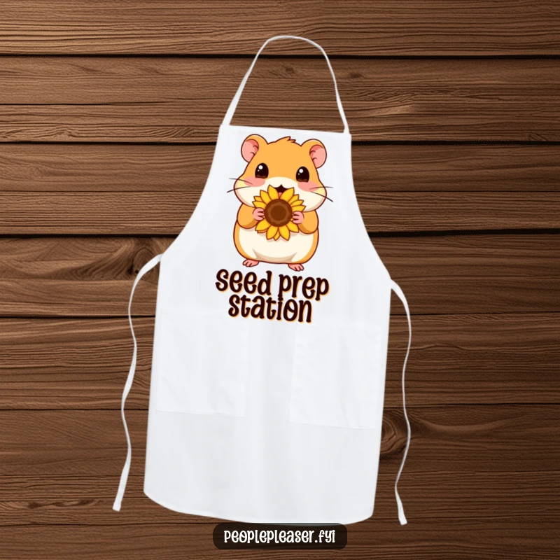 Funny Apron: Content hamster character offers a sunflower seed, adding a touch of cute humor to culinary tasks.