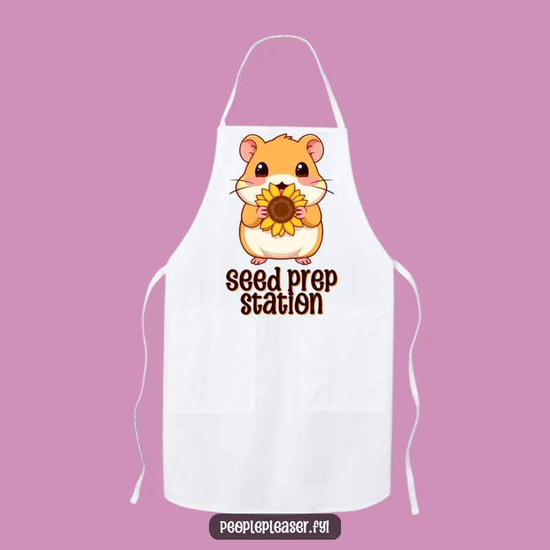 Funny Hamster Seed Apron: Cook with cheer with a content hamster offering a sunflower seed, a great funny gift.