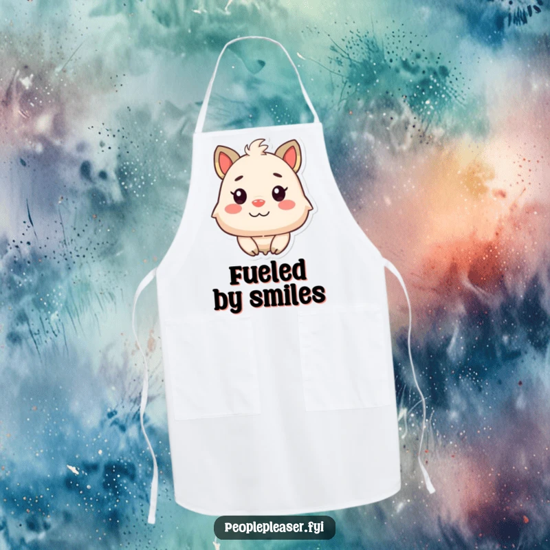Funny Happy Face Apron: A kitchen apron showing a contented animal character delighting in a bright, happy expression.