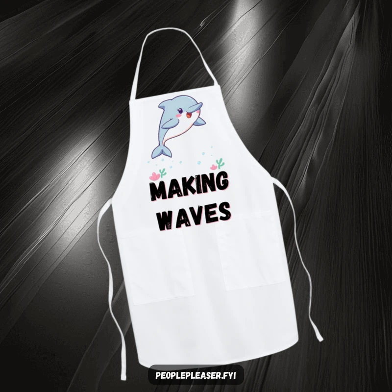 Funny Kawaii dolphin apron, a playful dolphin mid-air, ready to add a splash of fun to cooking.