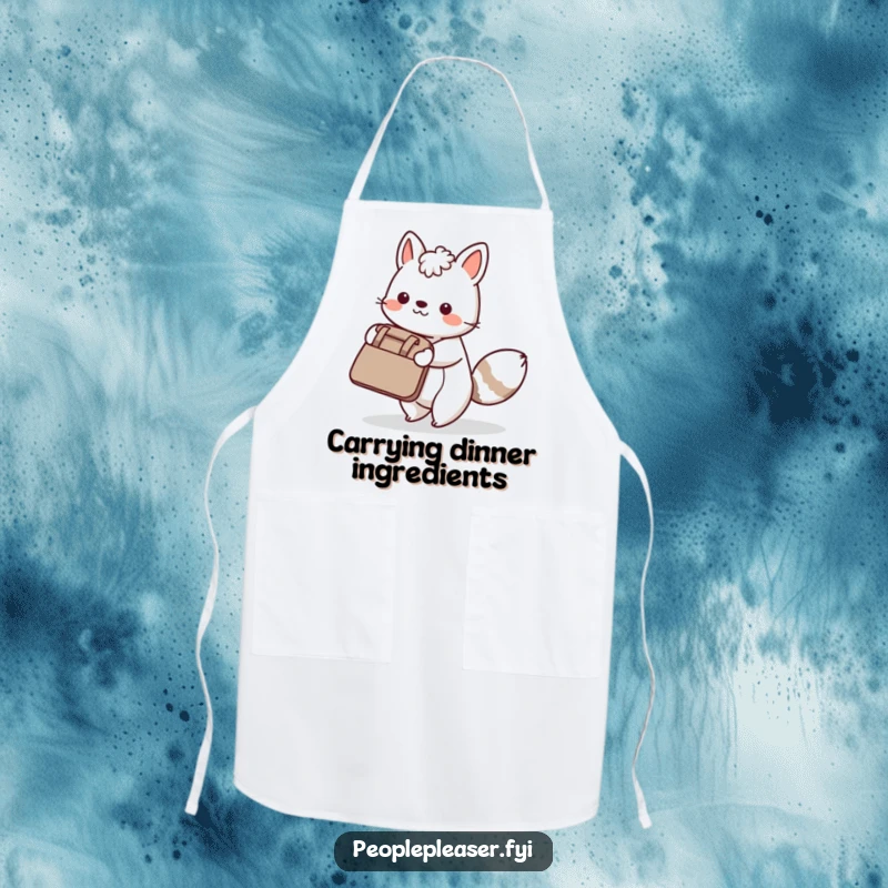 Funny Apron: An animal character wearing an apron, carrying a large bag for a friend.