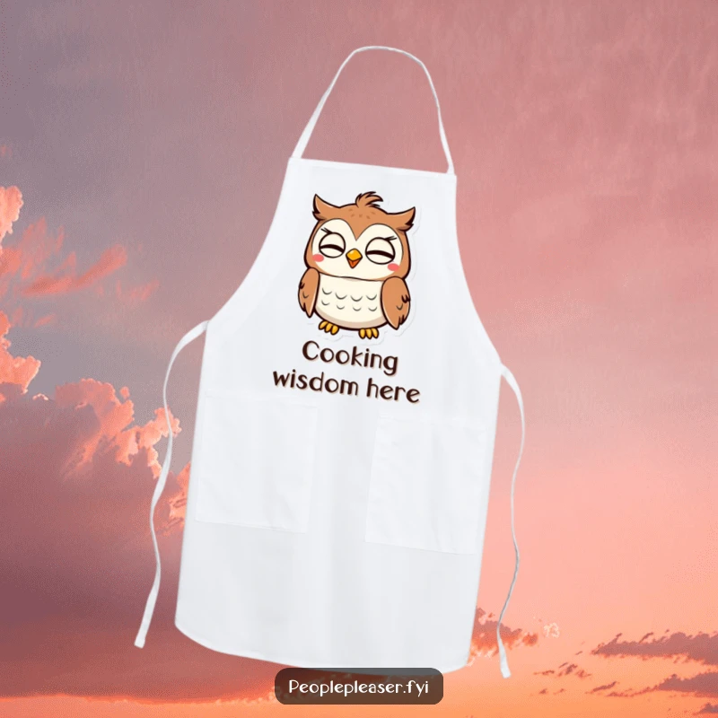 Funny Owl Apron: A content owl character nods in approval, ready to oversee culinary creations. Great funny gift!