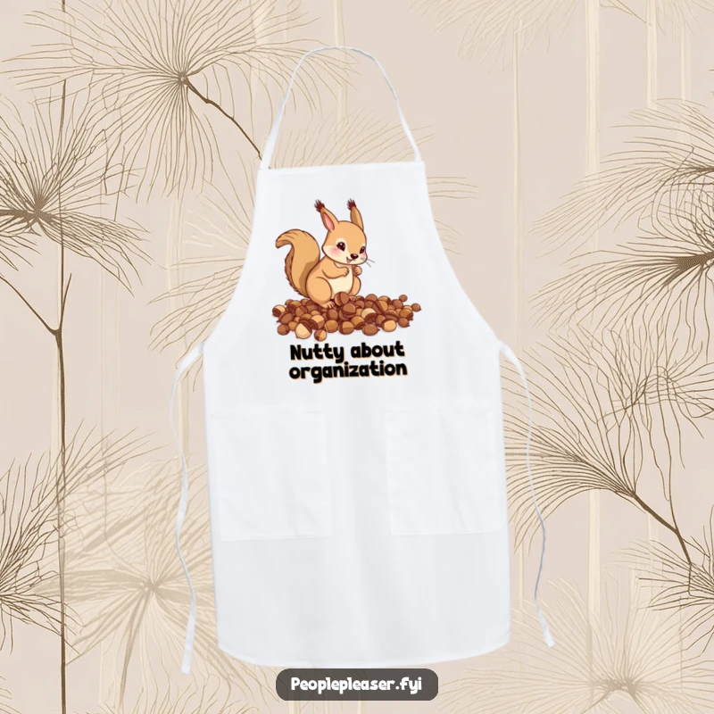 Funny Apron: A helpful squirrel meticulously organizes acorns, adding a humorous and functional element to kitchen or baking attire.