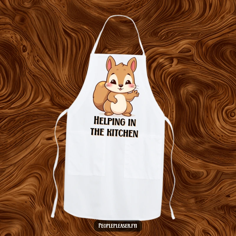 Funny apron featuring a diligent squirrel character offering a helping paw, ready for kitchen assistance.