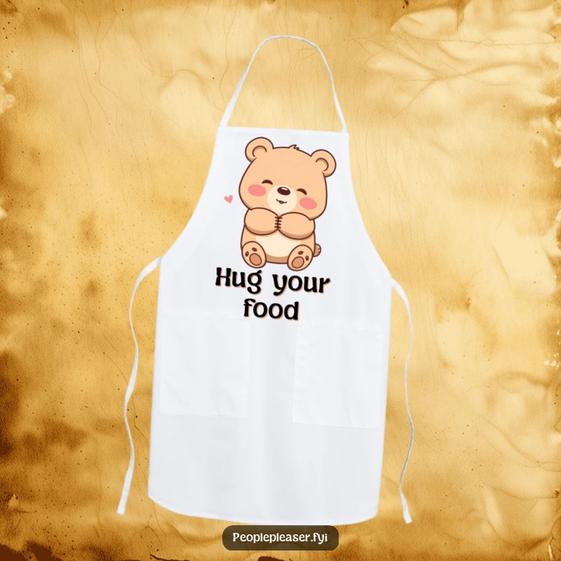 Funny apron with a smiling bear character offering a warm hug, ideal for cooking with a dose of kindness and comfort.