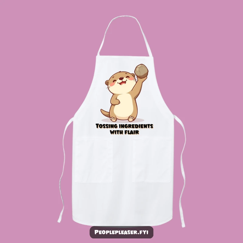 Funny Otter Tossing Stone Apron: Kitchen Fun for Animal Enthusiasts