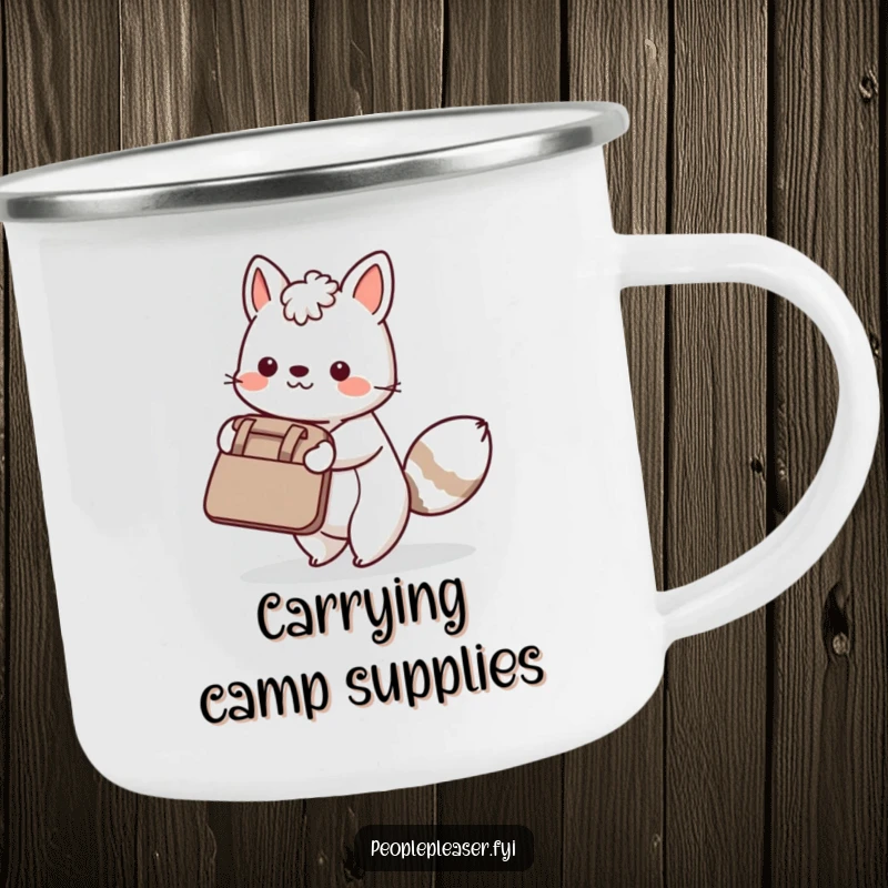 Funny Camping Mug: A helpful animal character carrying a large bag, ready for outdoor excursions.