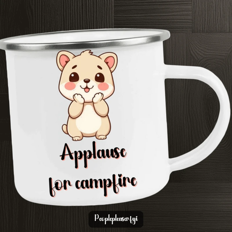 Funny Camping Mug: An animal character enthusiastically clapping its paws in approval, perfect for outdoor cheers.