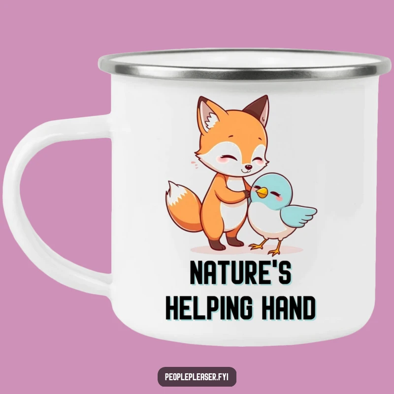 Funny Fox Helping Bird Camping Mug: Durable & Humorous Outdoor Gear, Great Funny Gift