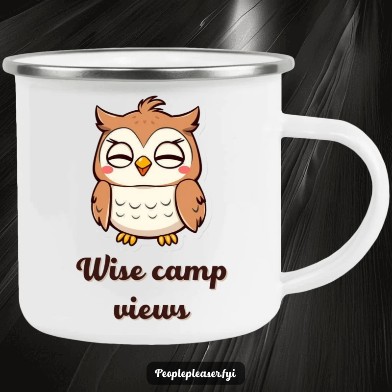Funny Owl Camping Mug: A content owl character nods approvingly, ready to share wisdom by the campfire. Perfect funny gift!