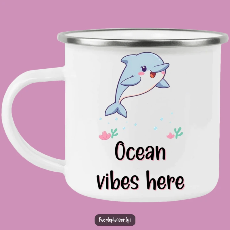 Adventure-Ready Funny Kawaii Dolphin Camping Mug: Playful Leaping Dolphin, Great Funny Gift