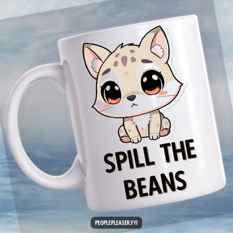 Funny Mug showing an animal character tilting its head, with large ears perked up, listening intently with deep curiosity and focus.