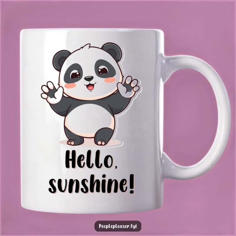 Funny Panda Hello Mug: Waving Character with Beam, Perfect Funny Gift!