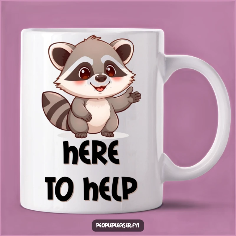 Funny Raccoon Helper Mug: Curious Character Lending Hand, Perfect Funny Gift!