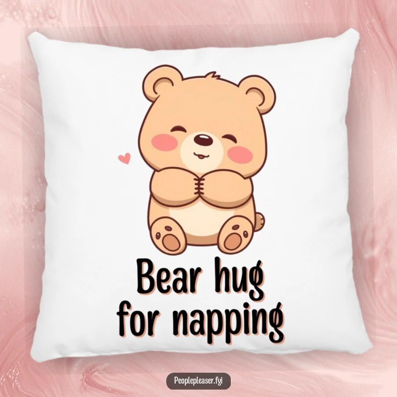 Funny pillow featuring a smiling bear character offering a warm hug, perfect for adding cozy, comforting vibes to any room.