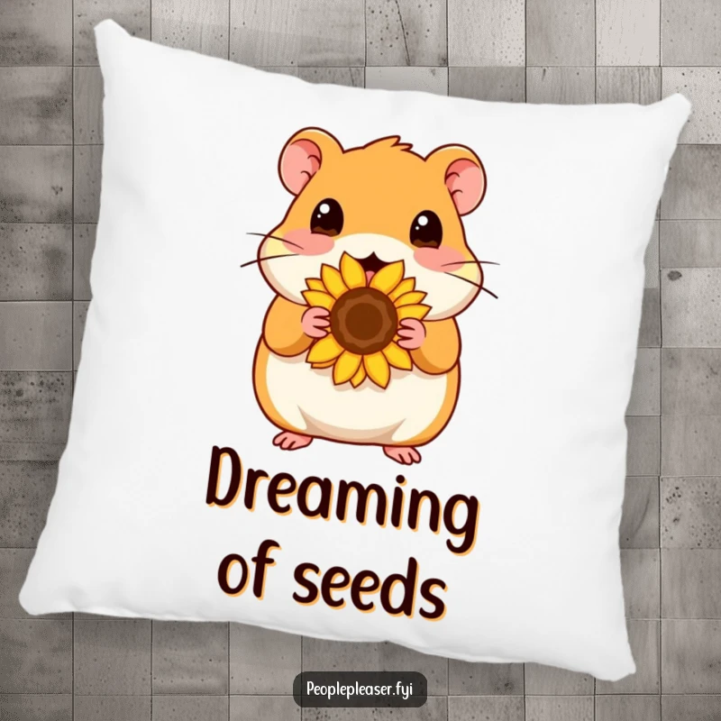 Funny Pillow: Content hamster character offers a sunflower seed, providing soft comfort and a humorous, cute addition.
