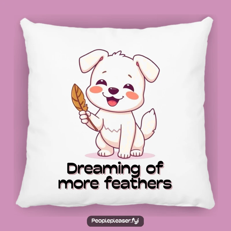 Funny Dog Feather Pillow: Soft pillow with a happy dog and feather, a funny gift.
