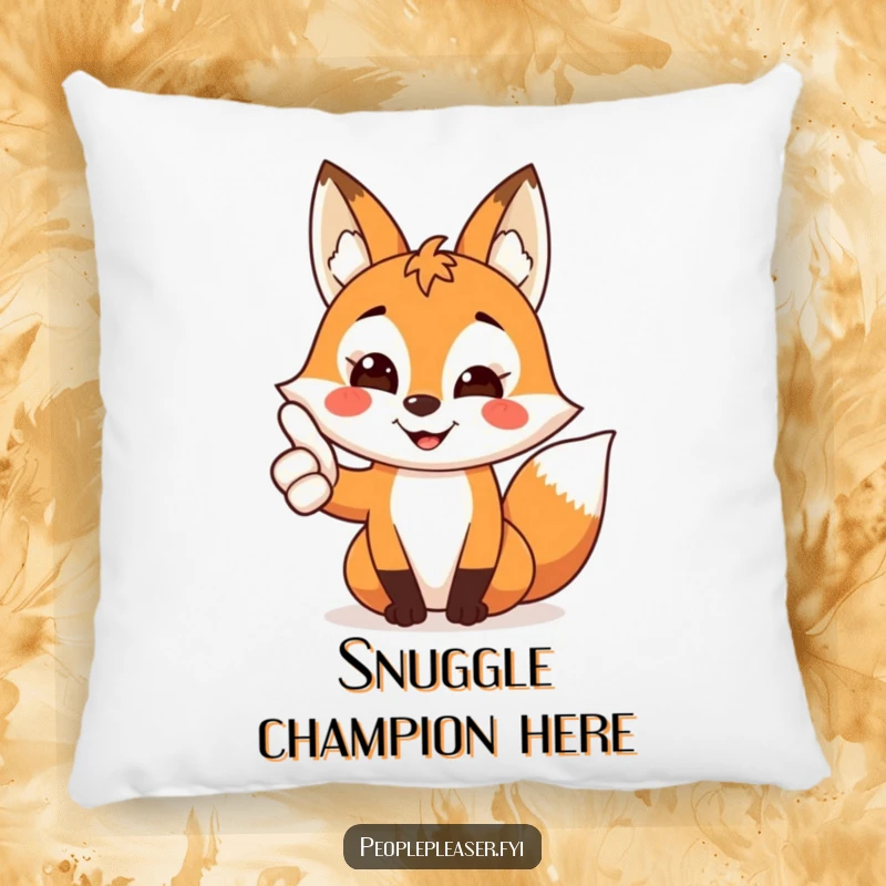 Funny Fox Pillow featuring a happy fox giving a thumbs up, perfect for adding a cozy and positive touch.