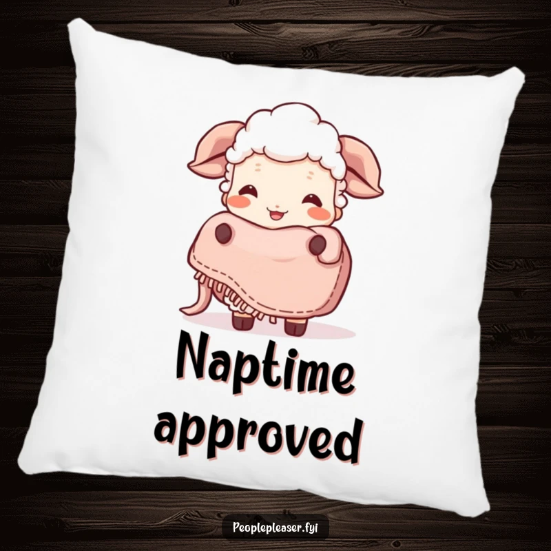 Funny Sheep Pillow: A content, giggling sheep character offers a soft blanket, bringing comfort and humor. A cozy funny gift!
