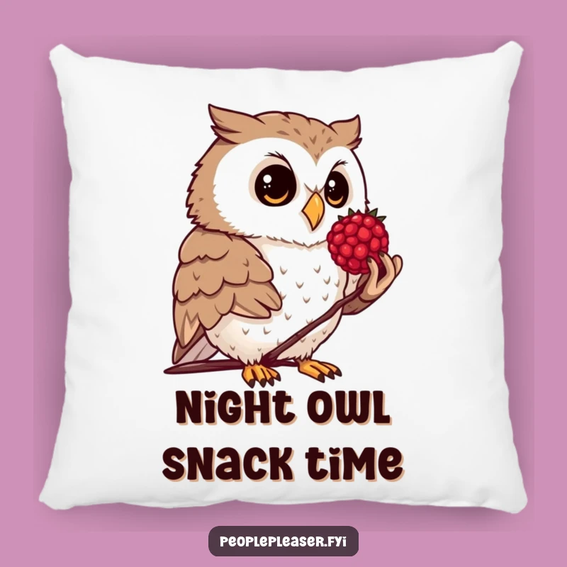 Funny Owl Berry Pillow: Soft pillow with a curious owl and berry, a funny gift.