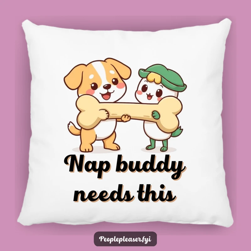 Funny Dog Bone Pillow: Cozy comfort with a cheerful dog sharing a giant bone, a delightful funny gift.