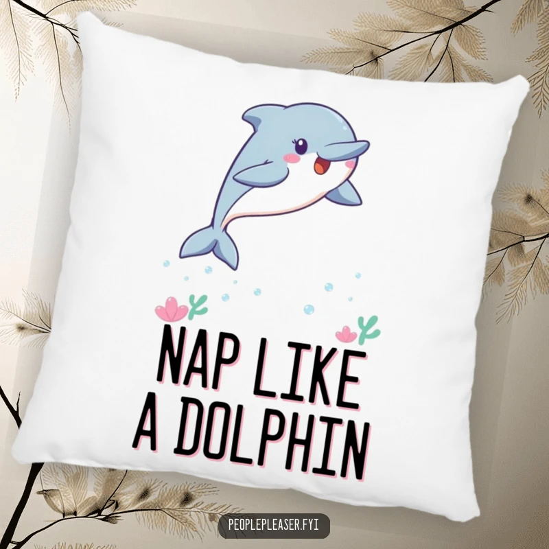 Funny Kawaii dolphin pillow featuring a cute, leaping dolphin illustration, bringing a playful vibe to any seating area.