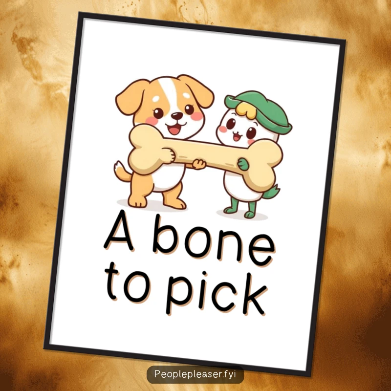 Funny Digital Art Print: Cheerful dog character offers a giant bone, a heartwarming and humorous piece for any wall.