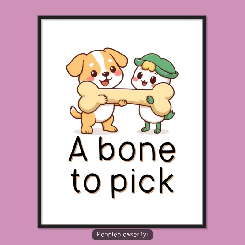 Funny Dog Bone Digital Art: Cheerful dog sharing a giant bone, a delightful funny gift for wall decor.