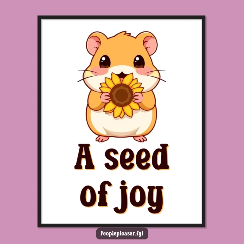 Funny Hamster Seed Digital Art: Content hamster offering a sunflower seed, a sweet funny gift for wall decor.