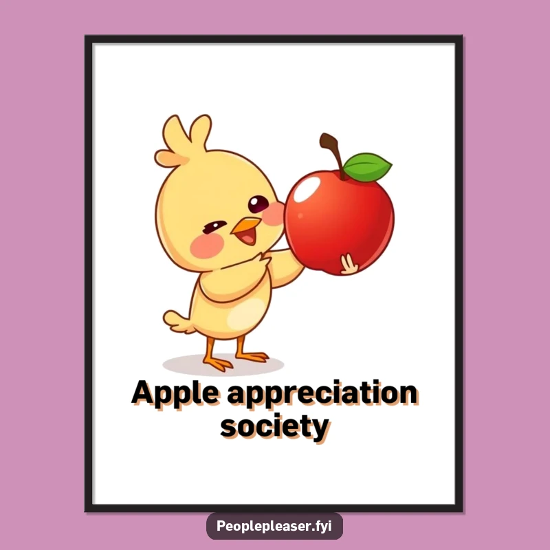 Funny Giggling Bird Apple Digital Art - Instant Whimsical Decor Gift