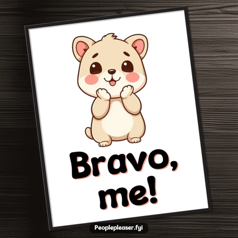 Funny Digital Art Print: An adorable animal character giving enthusiastic applause, conveying strong approval.