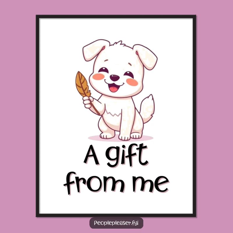 Funny Dog Feather Digital Art: Printable art of a happy dog with a feather, a funny gift.
