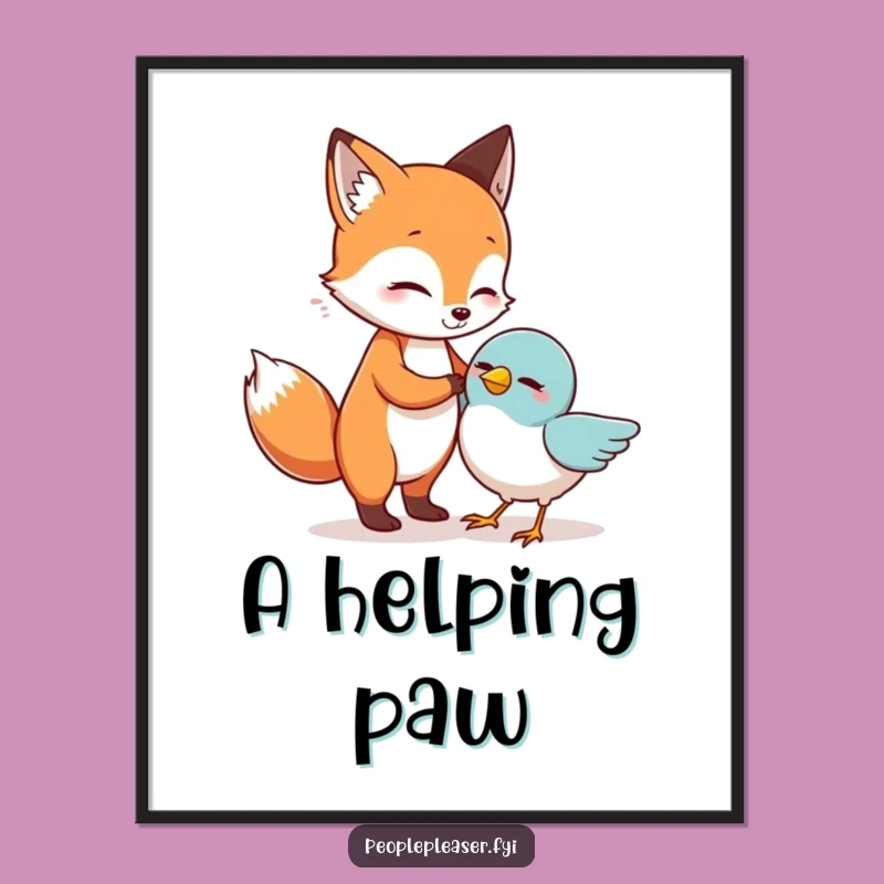 Funny Fox Helping Bird Digital Art: Instant Humorous Decor, Perfect Funny Gift
