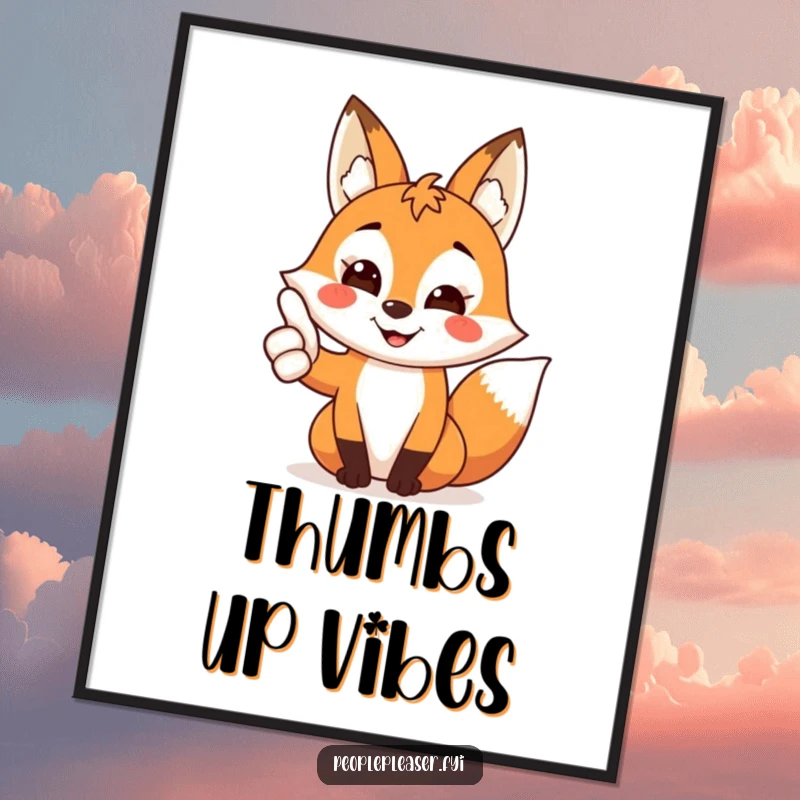 Funny Fox Digital Art Print of a friendly fox character giving a thumbs up with a big smile, perfect for instant decor.