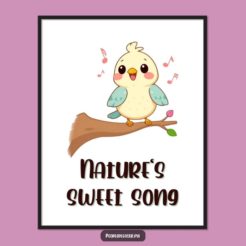 Funny Kawaii Bird Digital Art, Cheerful Melody Piece, Instant Joyful Gift