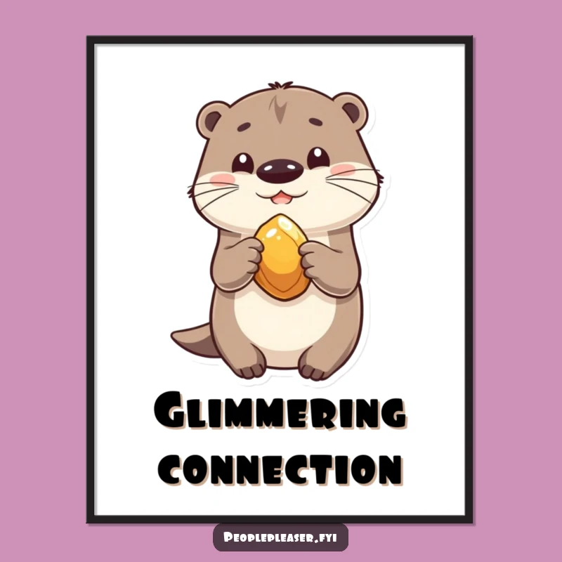 Funny Playful Otter Digital Art: Sharing Stone Friendship Print