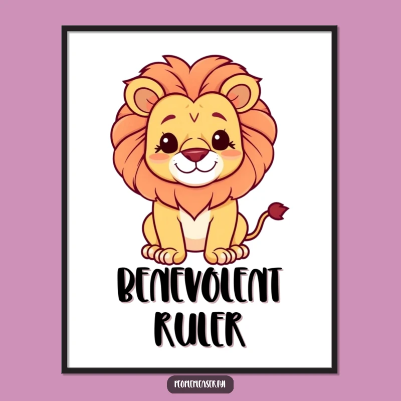 Funny Proud Lion Digital Art: Gentle Smile Regal Print
