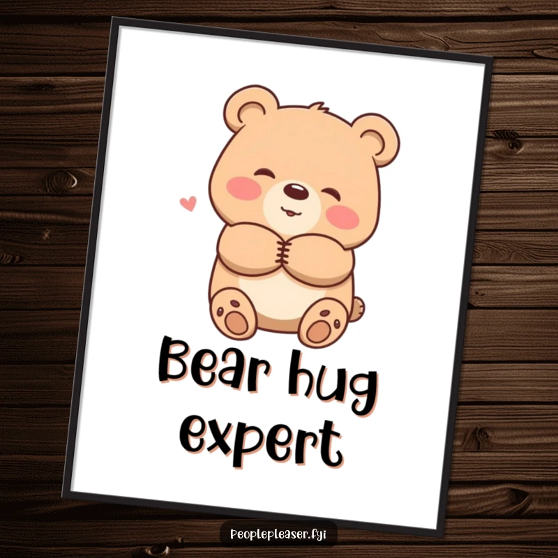 Funny digital art print of a smiling bear character offering a warm hug, bringing instant comfort and heartwarming vibes.