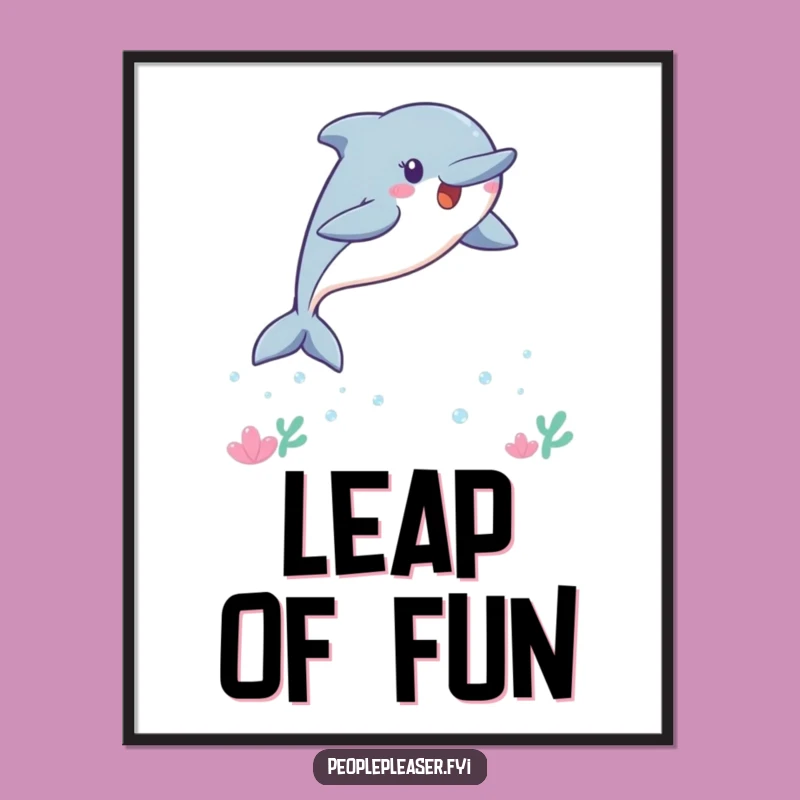 Playful Kawaii Dolphin Digital Art Print Funny: Leaping Dolphin Decor, Perfect Funny Gift