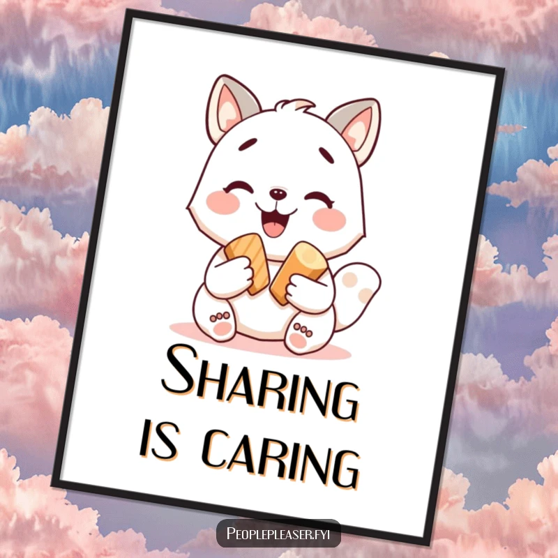 Funny digital art print of a happy animal character sharing a sweet treat, perfect for instant cheerful decor. A wonderful funny gift.