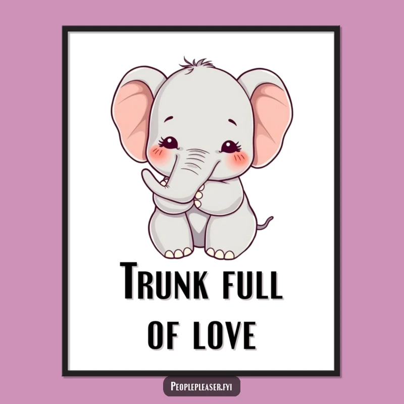 Funny Kawaii Elephant Digital Art, Gentle Hug Piece, Instant Warmth Gift
