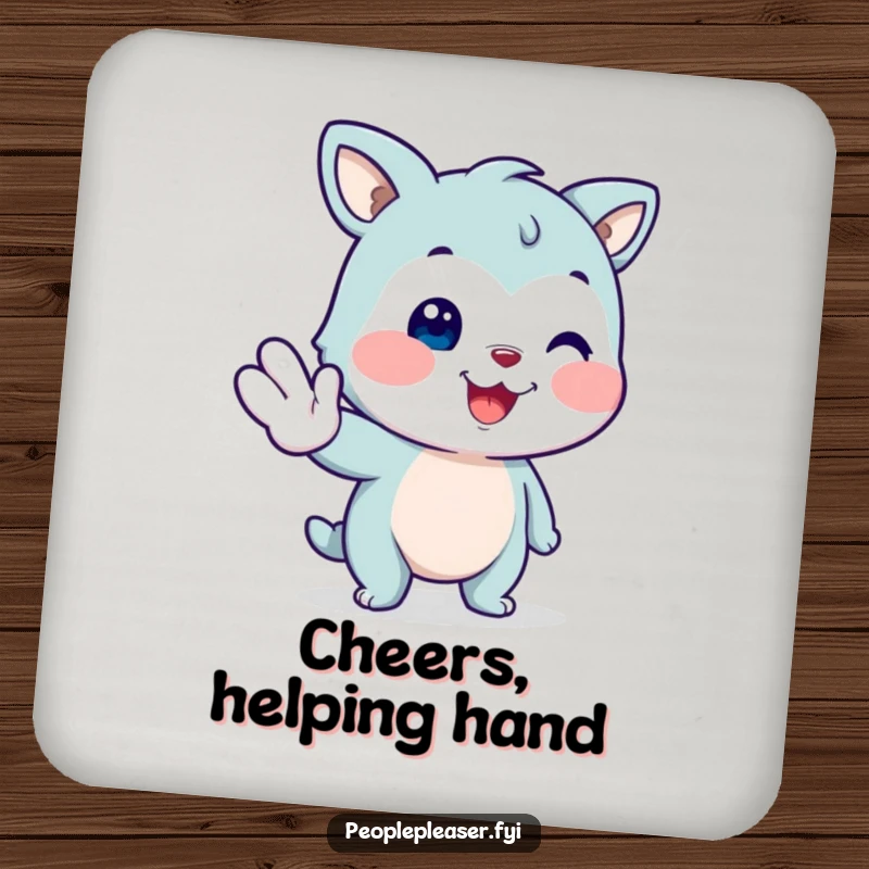 Funny smiling animal coaster, offering a helping paw with a friendly smile, a humorous and practical table accessory.