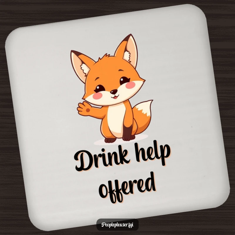 Funny Fox Coaster: A happy fox character offers its paw to help, keeping surfaces safe. Adorable funny gift!