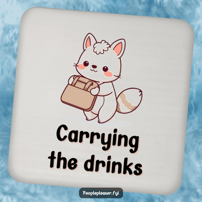 Funny Coaster: An animal character carrying a large bag, symbolizing helpfulness and friendship while protecting surfaces.