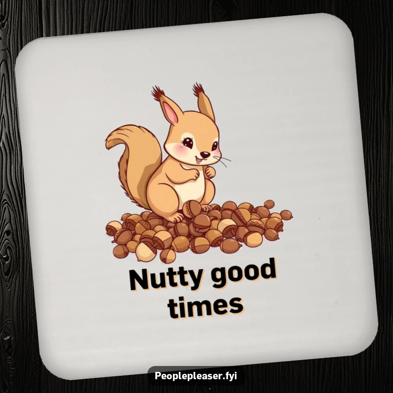 Funny Coaster: A helpful squirrel meticulously organizes acorns, a humorous and functional addition to any tabletop.