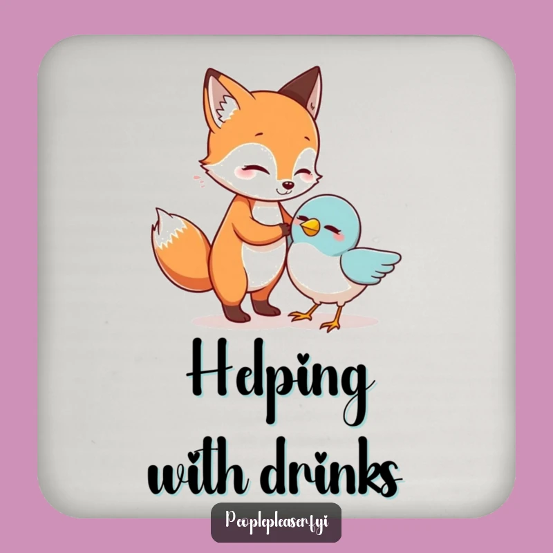 Funny Fox Helping Bird Coaster Set: Protect Surfaces with Humor, Ideal Funny Gift
